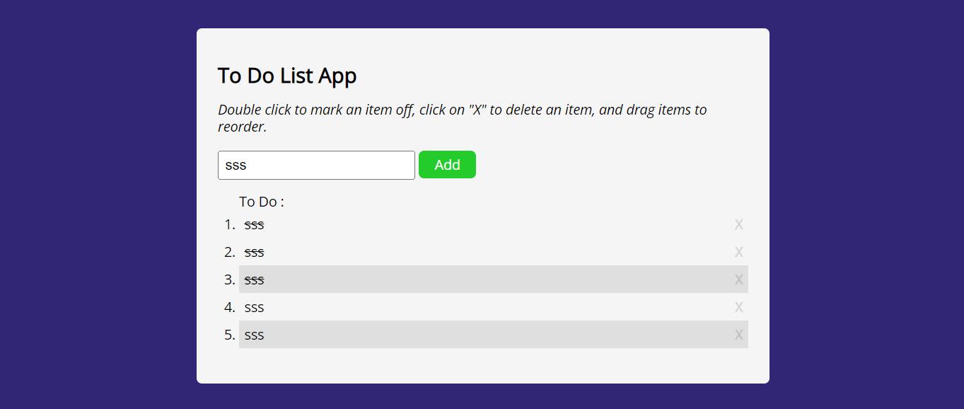 screenshot of custom todo list screen